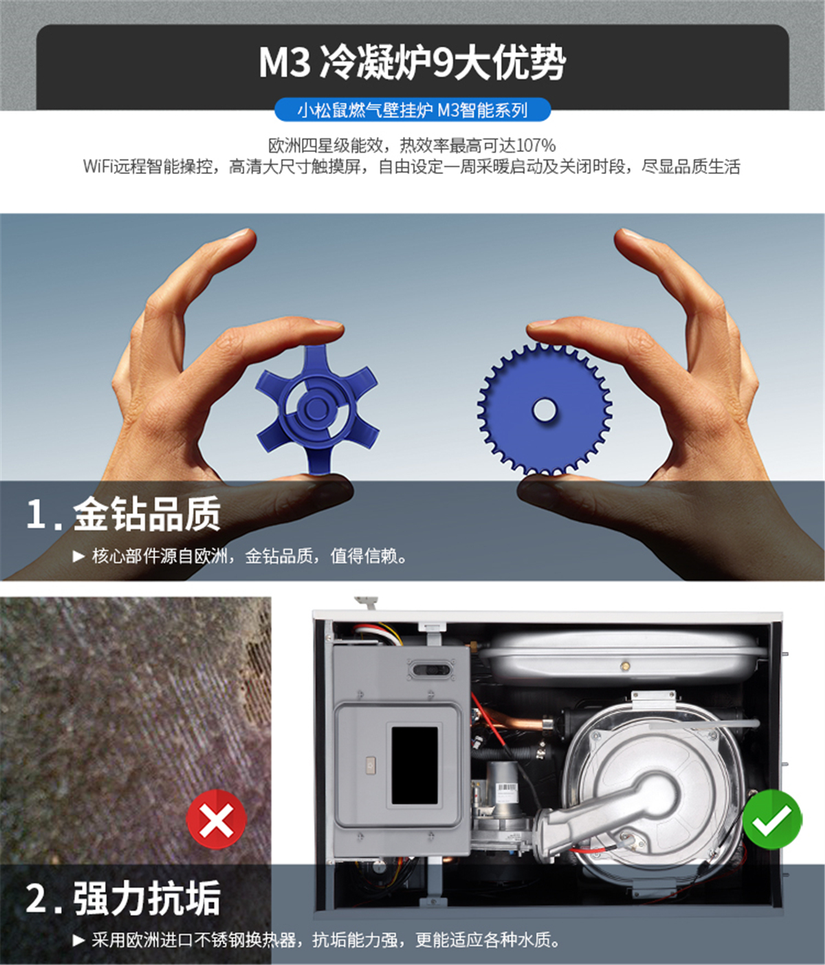 小松鼠（squirrel）天然氣壁掛爐 家用燃?xì)獠膳癄t 沐浴采暖兩用冷凝鍋爐M3 SL24-M3